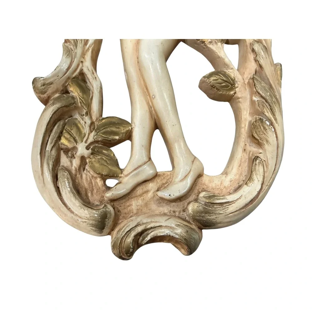Vintage 70s Art Nouveau Wall Plaques Summer Winter‎ Ivory Gold Plaster Panel Set